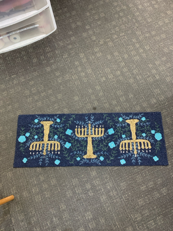 BLUE BEADED HANUKKAH TABLE RUNNER.