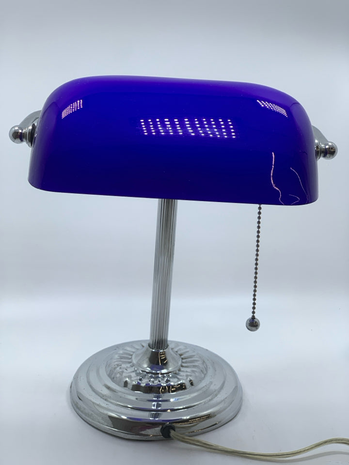 COBALT BLUE SILVER BANKERS LAMP.