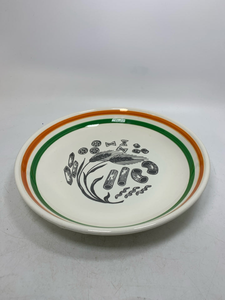 SHALLOW PASTA BOWL W/ GREEN ORANGE STRIPE INDUSTRIA CERAMICA IRONSTONE.