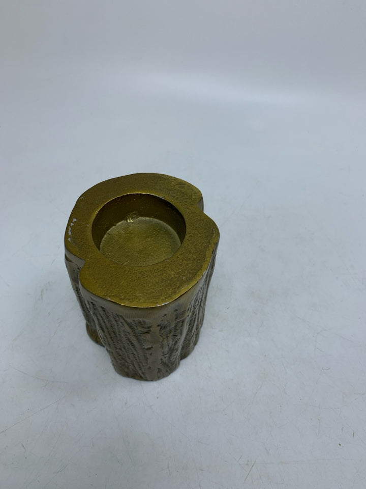 GOLD METAL TREE STUMP TEALIGHT HOLDER.