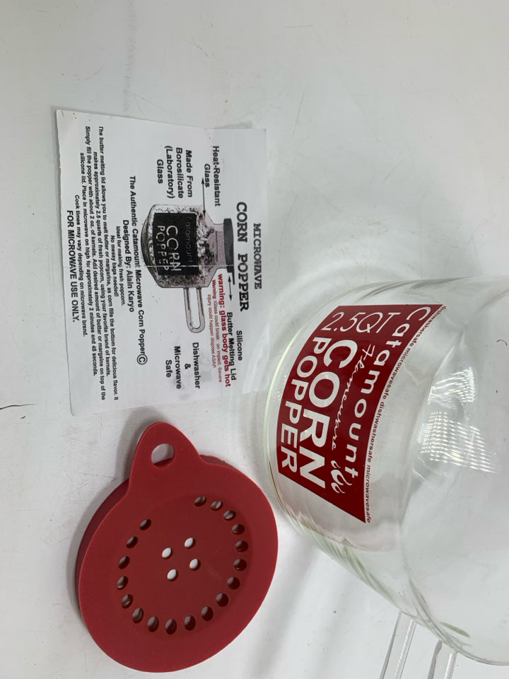 GLASS MICROWAVE CORN POPPER W/ SILICONE LID.
