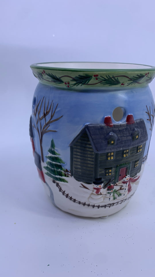 WINTER SCENE SNOWMAN TART WARMER.