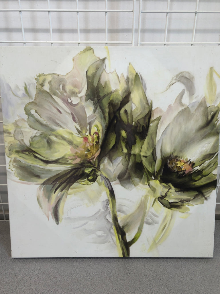 GREEN FLOWER WATERCOLOR CANVAS.