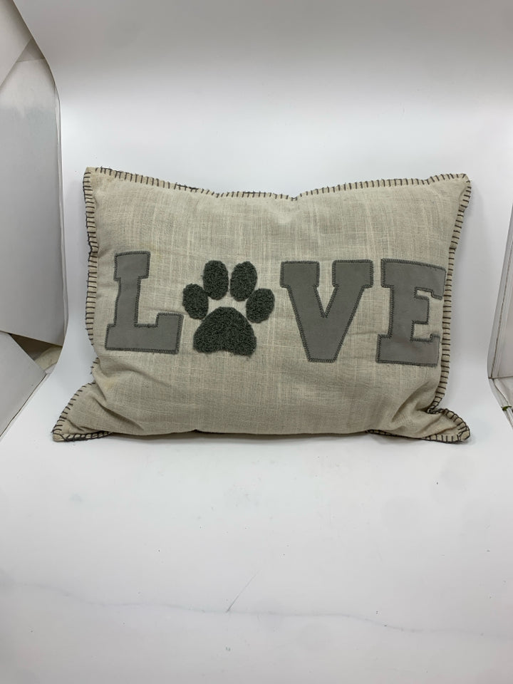 LOVE PAWPRINT BURLAP PILLOW.