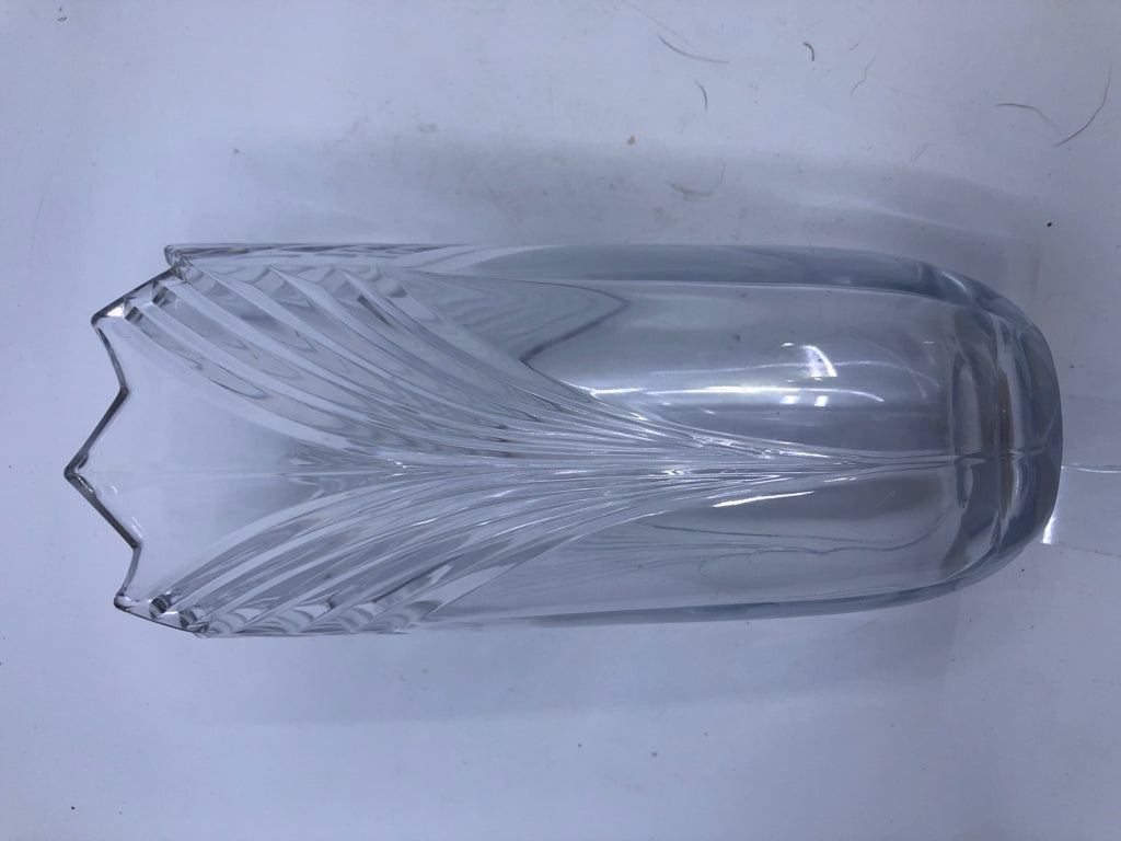 HEAVY CYLINDER CUT GLASS VASE W SAWTOOTH EDGE- CZECH.