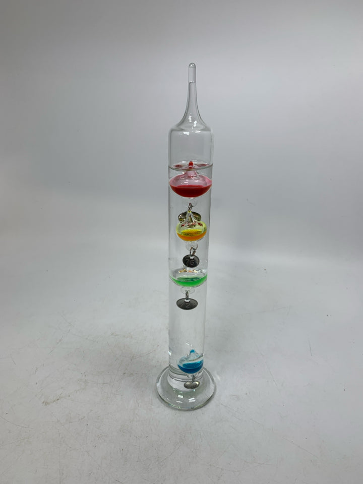 GLASS GALILEO THERMOMETER.