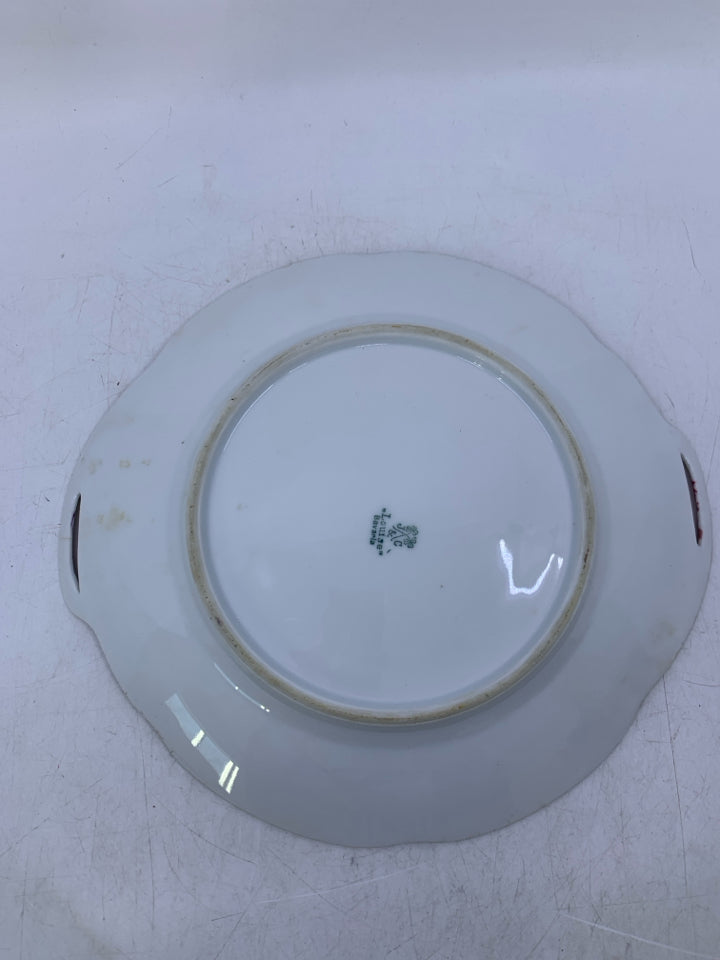 VTG PINK ROSE W/ GOLD RIM SERVING PLATTER.