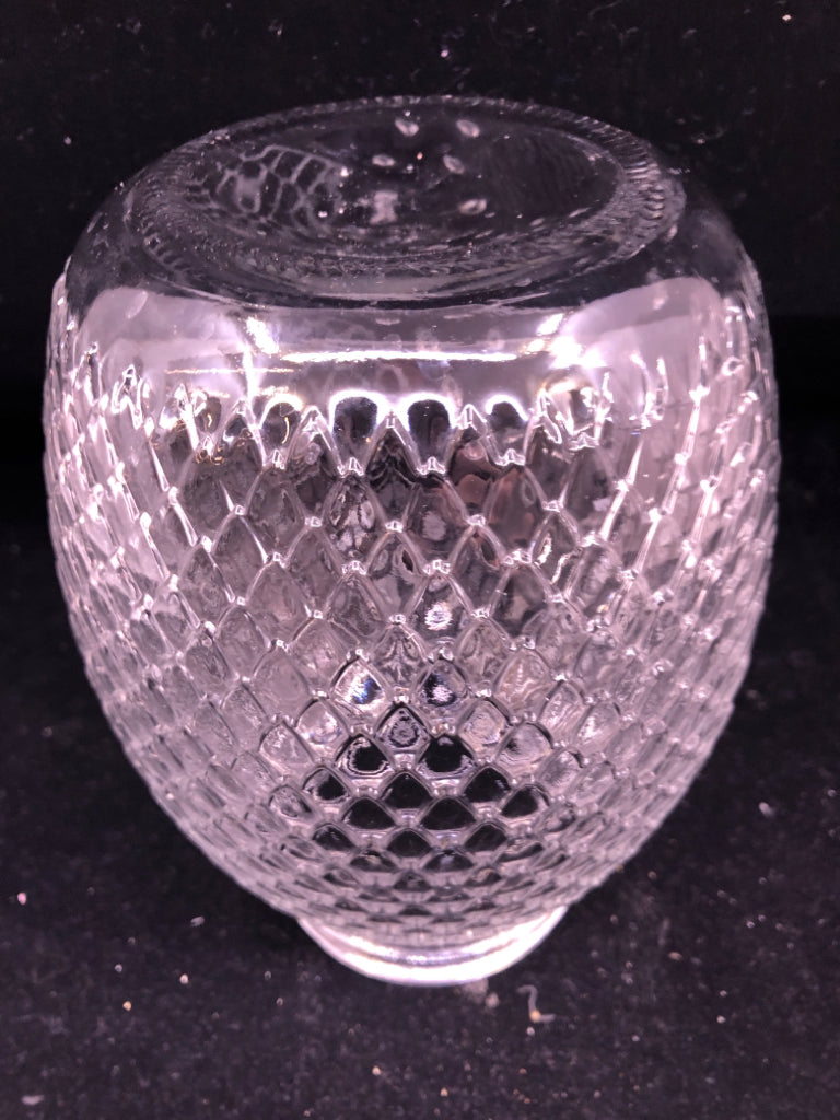 CLEAR GLASS OWL CANISTER W BLACK LID.