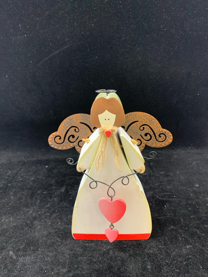 WOOD & METAL DECORATIVE ANGEL FIGURINE.