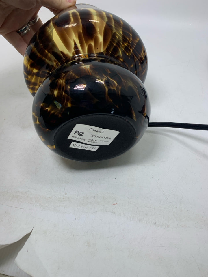 DARK BROWN SPECKLED GLASS LAMP.