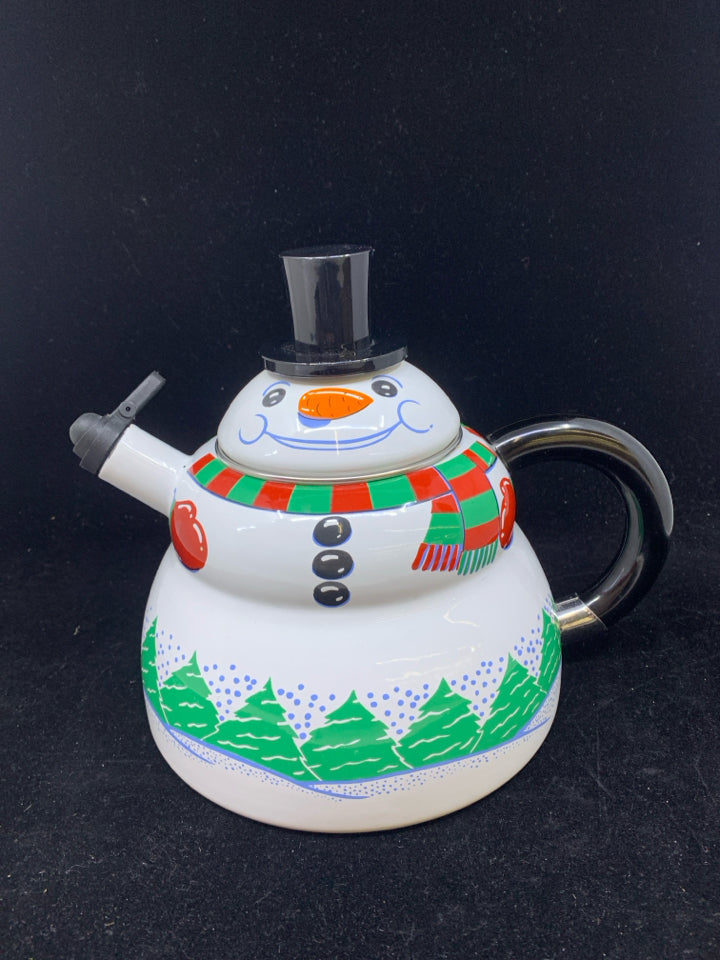 METAL SNOWMAN SHAPED TEA KETTLE.