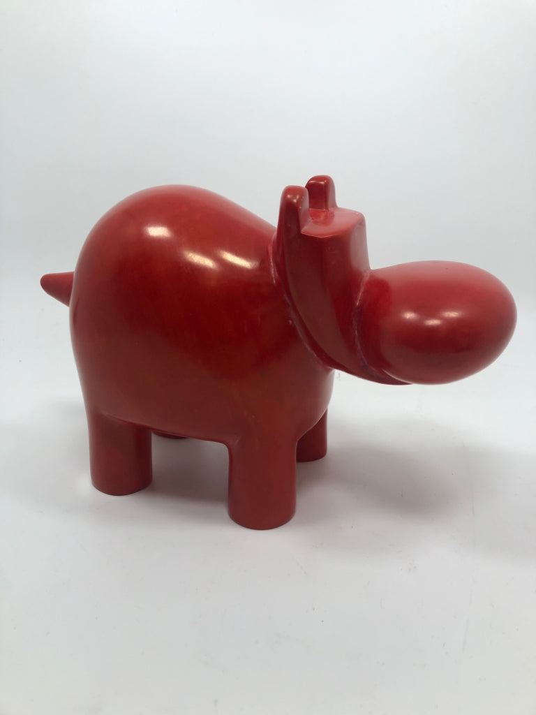 HEAVY RED HIPPO SCULPTURE.