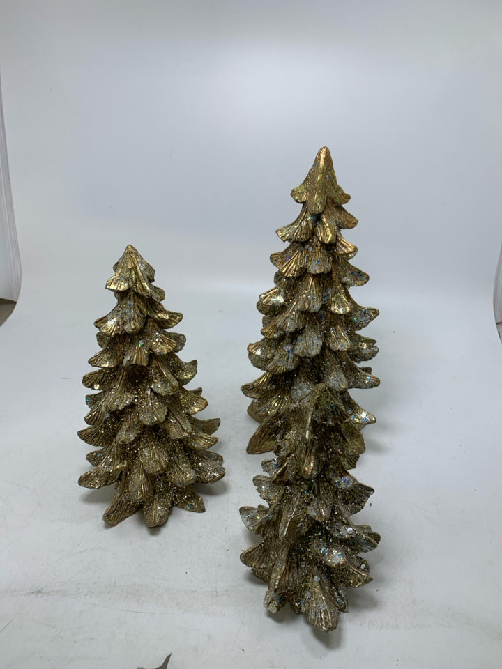 3 GOLD TEXTURED CHRISTMAS TREES.