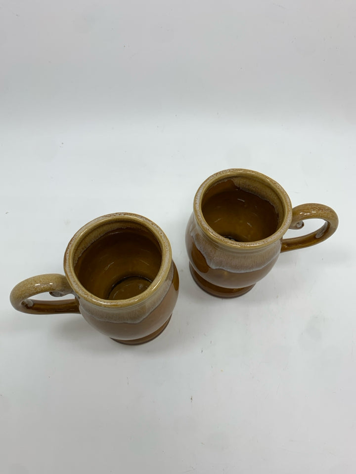 2 VTG NEVCO BROWN DRIP GLAZE COFFEE MUGS.