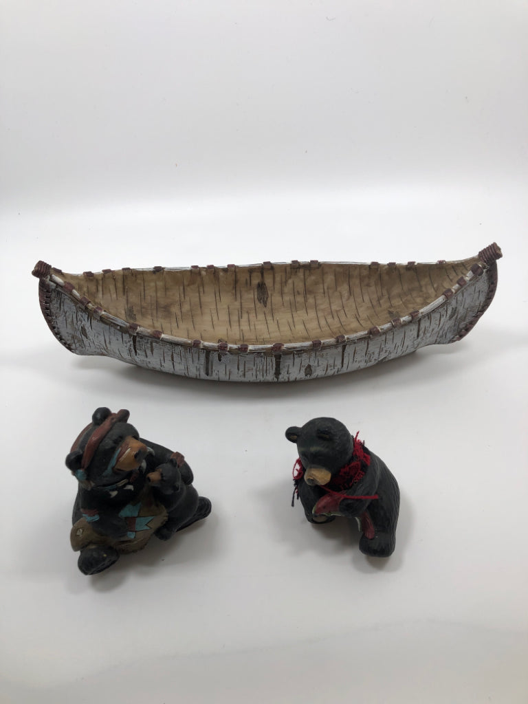 3PC BEARS IN CANOE DECOR FIGURINE.