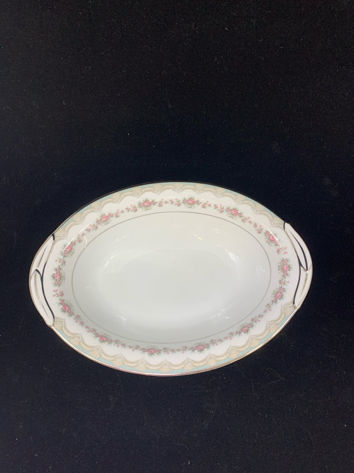OVAL SERVING DISH W/ PINK ROSE RIM NORITAKE CHINA.