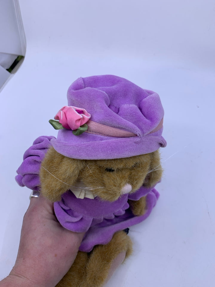 LIGHT BROWN BUNNY W/ PURPLE DRESS/HAT BOYDS BEAR.