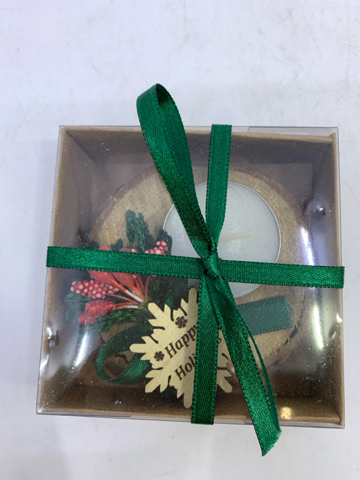 NIB WOOD CIRCLE TEA LIGHT CANDLE HOLDER.