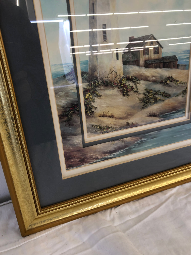 LIGHT HOUSE PRINT IN GOLD FRAME WALL ART.