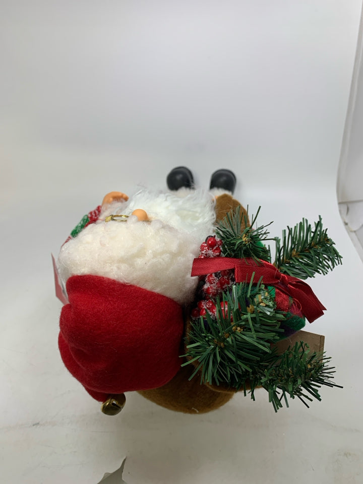 NWT SITTING SHELF SANTA W/ SACK OF PRESENTS & TREE.