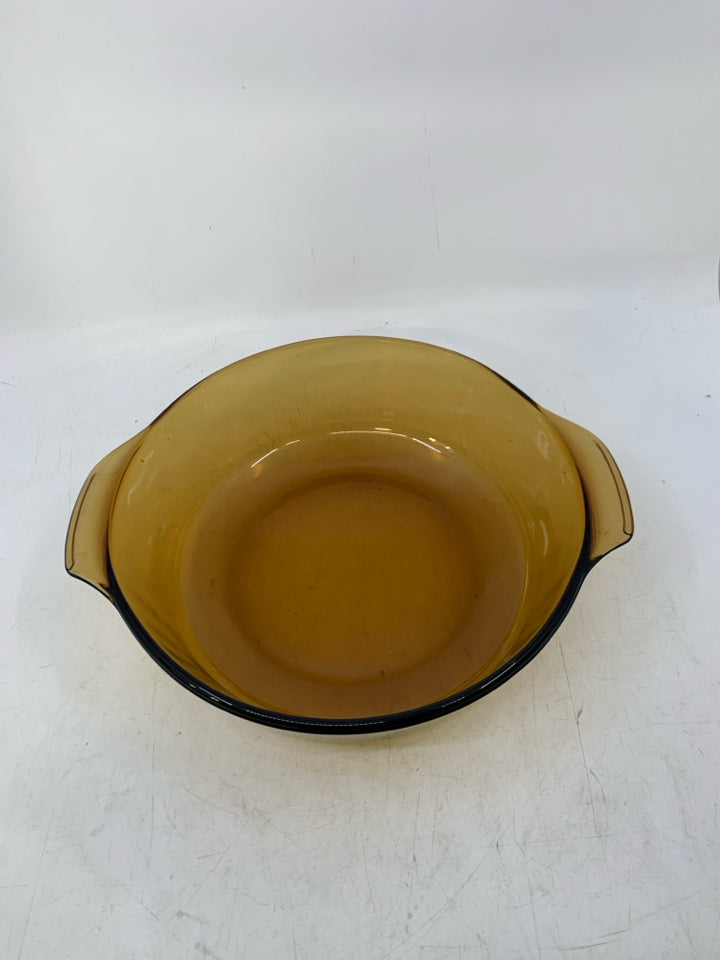 BROWN GLASS BAKING DISH CIRCLE.