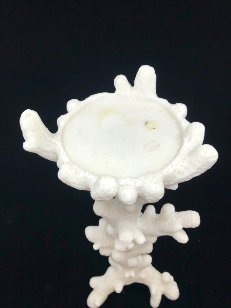 RESIN CORAL CANDLESTICK HOLDER W/FLOWER CANDLE.