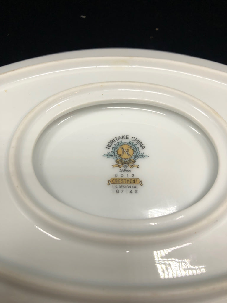 GRAVY BOAT W/ATTACHED DRIP DISH+SILVER RIM- CRESTMONT.