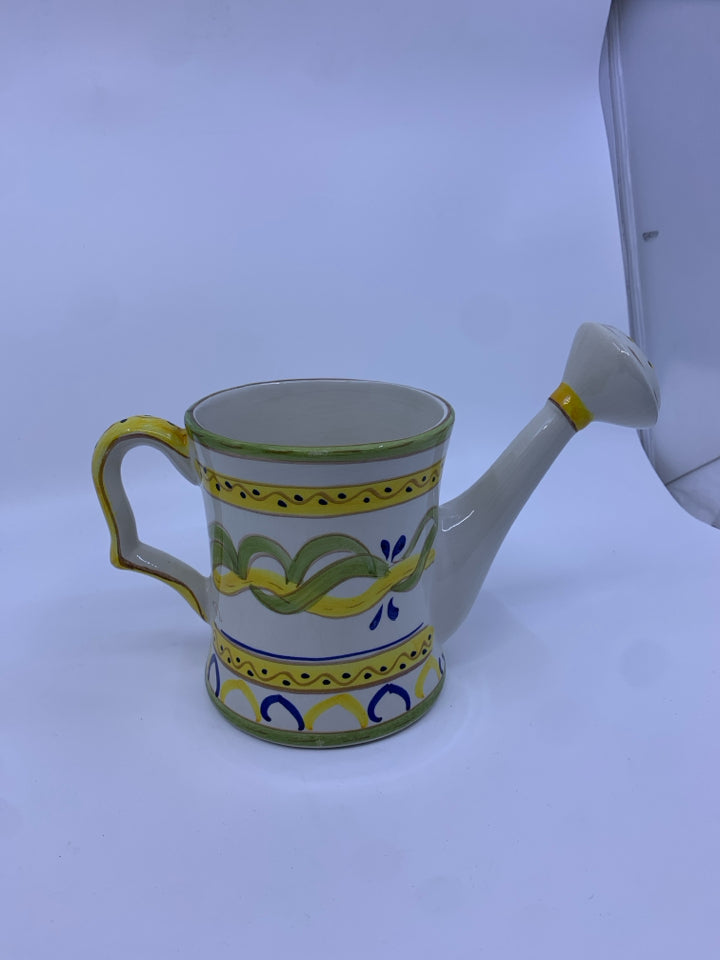 YELLOW AND GREEN DECORATIVE WATERING CAN.