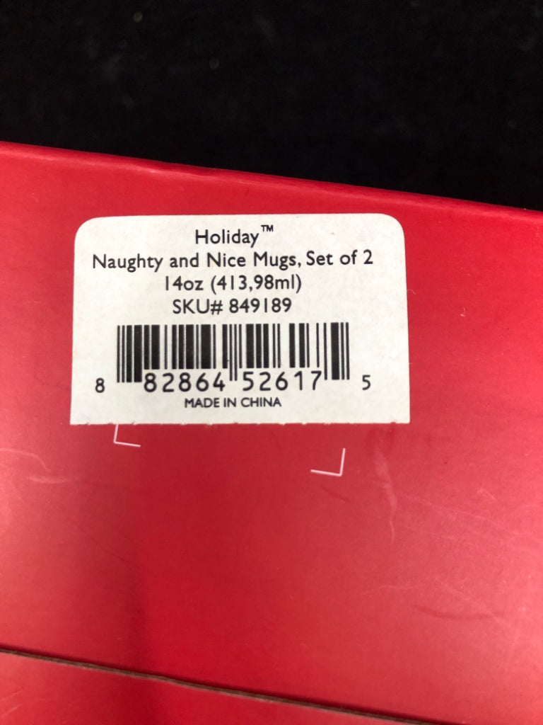 NIB 2 NAUGHTY/NICE MUGS W/ SPOONS LENOX.