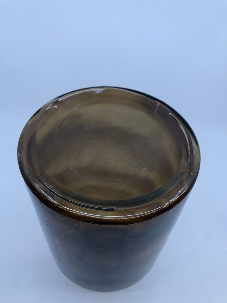 DARK BROWN GLASS VASE/BOTTLE.