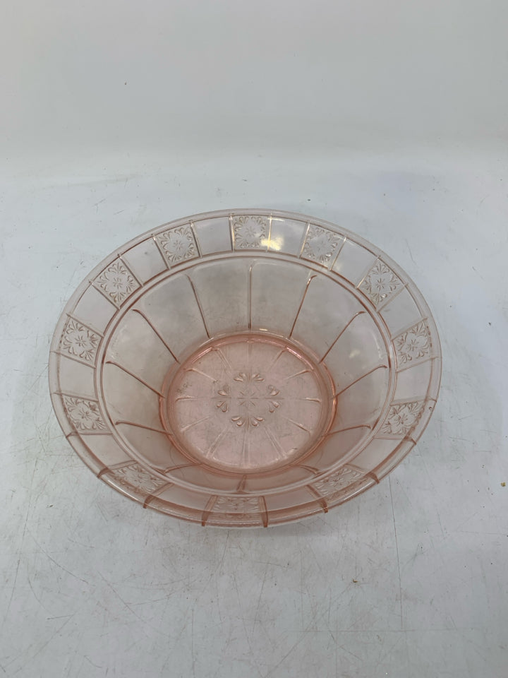 VTG PINK PRESSED GLASS BOWL.