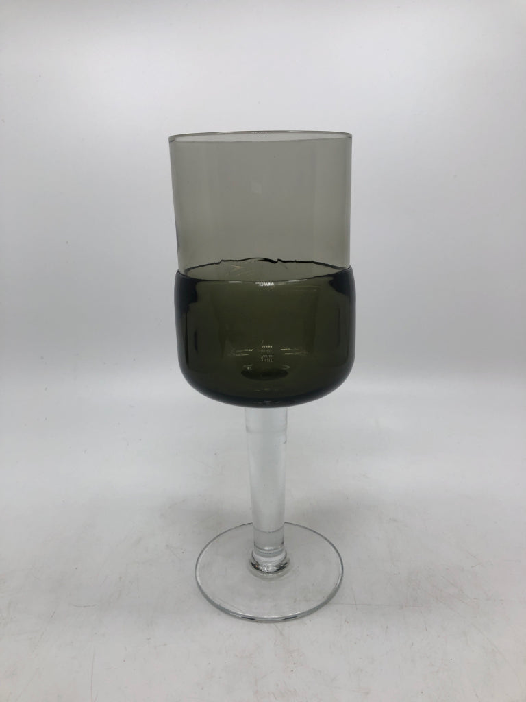 SMOKY GRAY DOUBLE DIP BLOWN GLASS PILLAR CANDLE HOLDER.