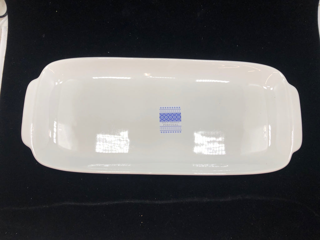 WHITE SERVING TRAY W/HANDLES MADE IN PORTUGAL.