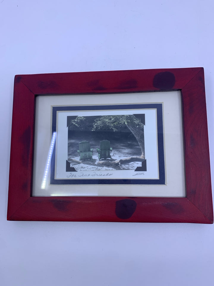 2 CHAIRS IN THE SAND-SIGNED PHOTOGRAPHY FRAMED ART.