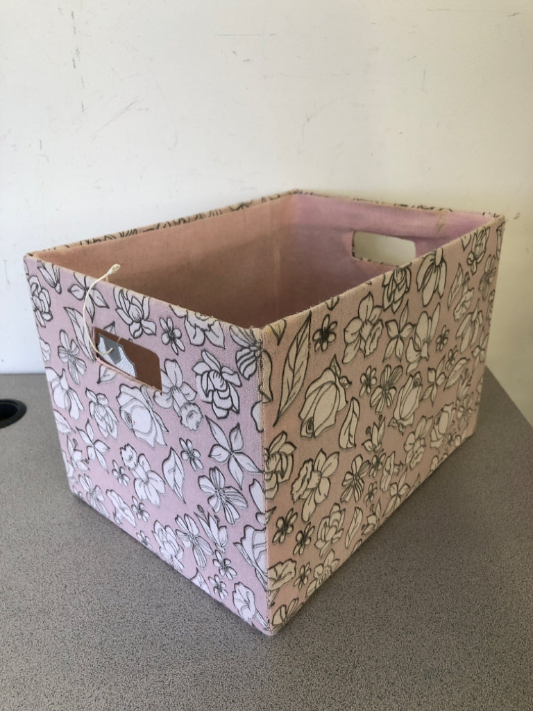 PINK FLOWER FABRIC STORAGE BIN.