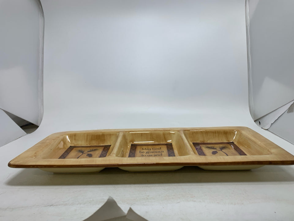 PRIMITIVE STYLE 3 FUSED CERAMIC BOWL BIBLE VERSE PINECONES.