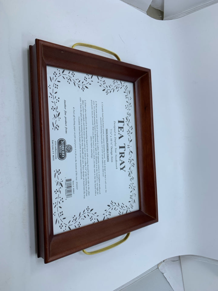 NEW WOOD TEA TRAY NEEDLE POINT DISPLAY.