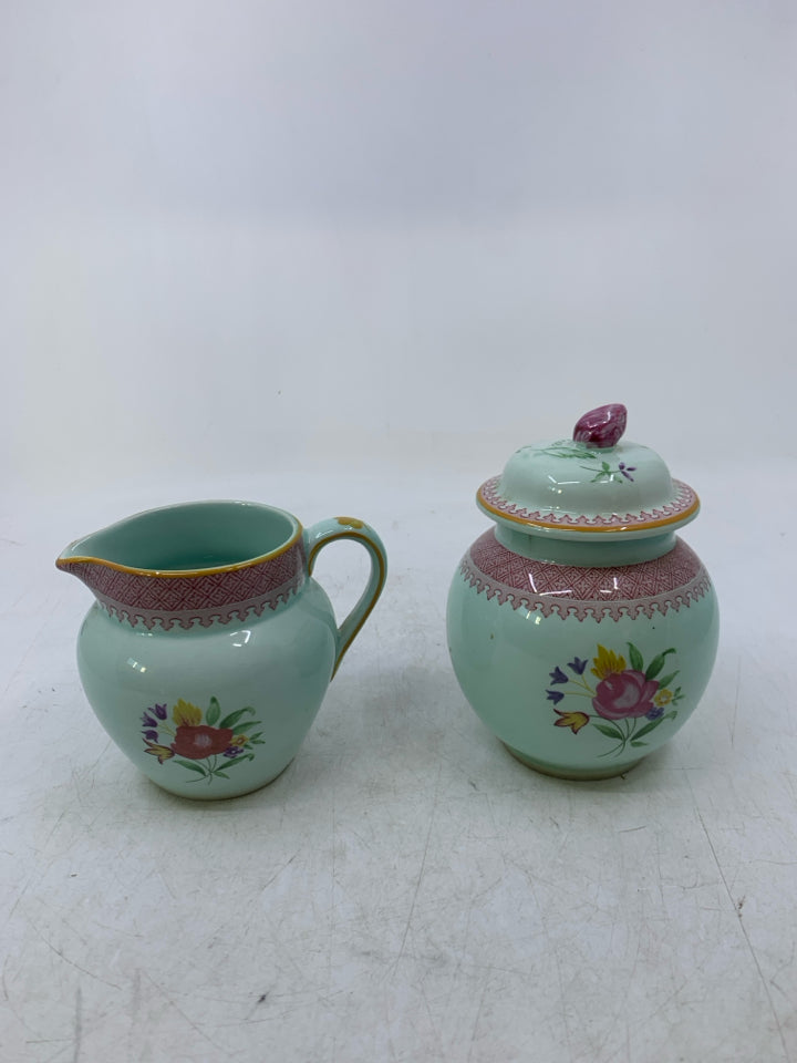 VTG LIGHT BLUE W/ PINK DETAILS + FLOWERS CALYX WARE.