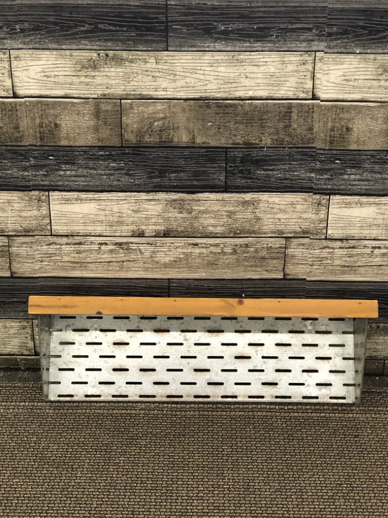 GALVANIZED METAL + WOOD TOP SHELF WALL ART.