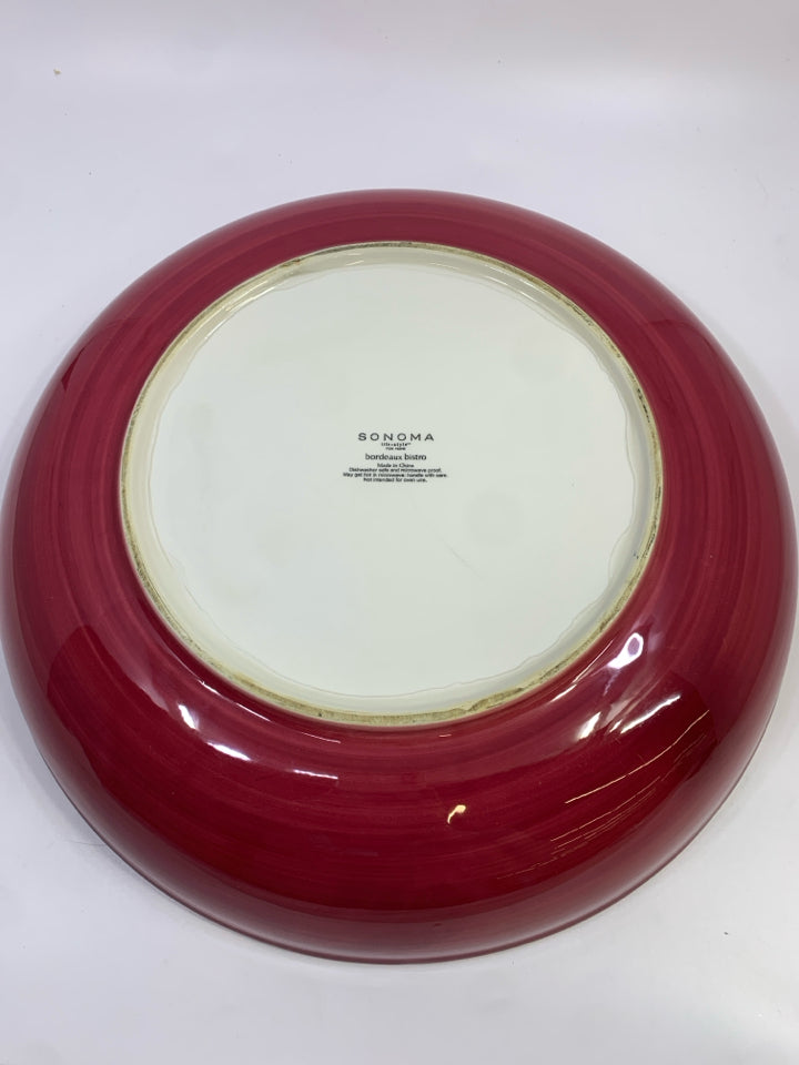 SONOMA ITALIAN CHEF SERVING BOWL W/MAROON EDGE.