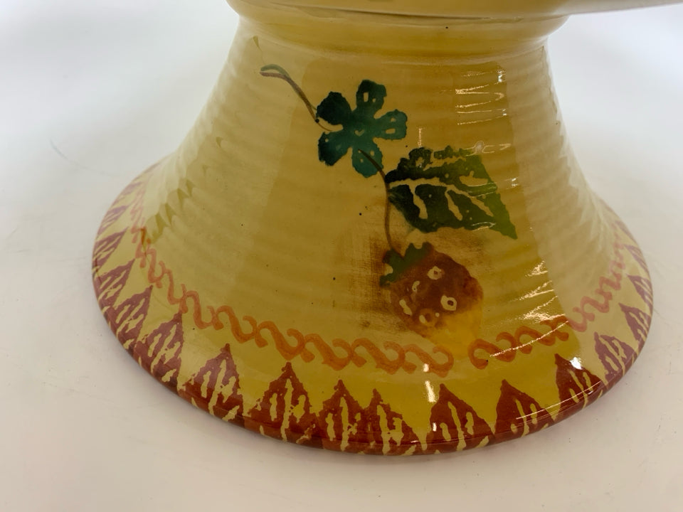 FRUIT PAINTED PEDESTAL BOWL.