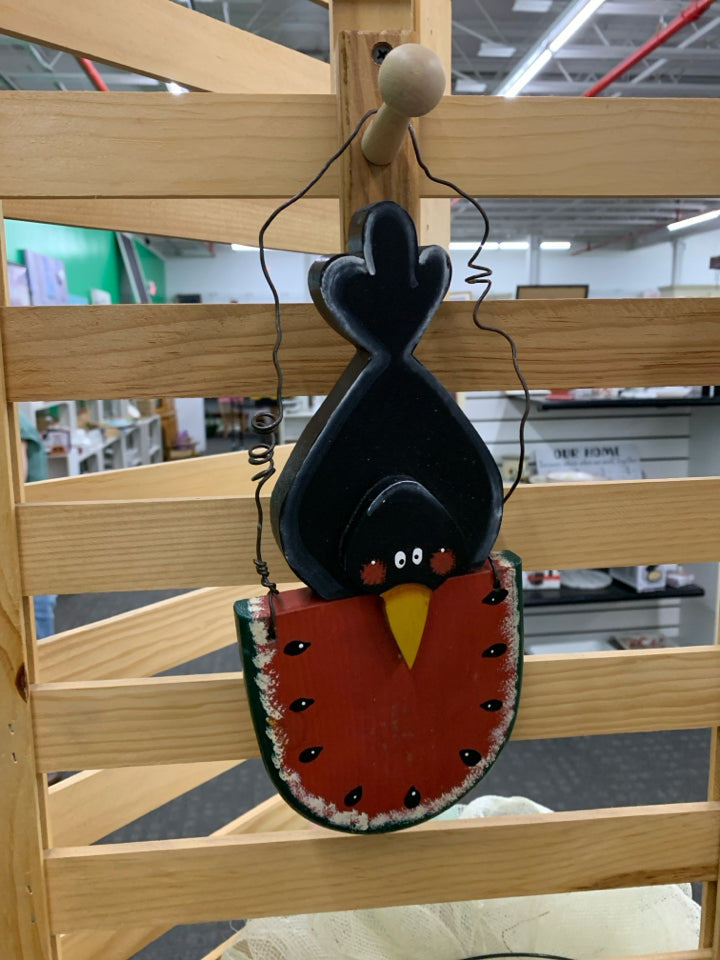 CROW EATING WATERMELON WALL HANGING.