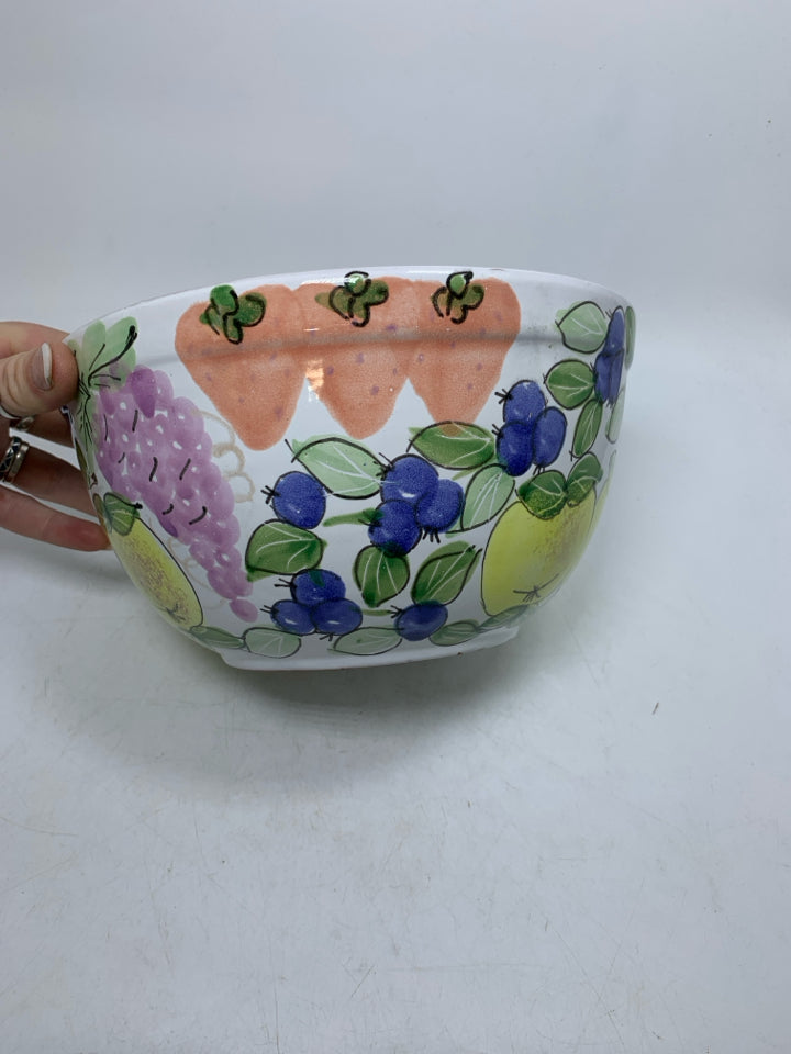 HAND PAINTED ASSORTED FRUIT MIXING BOWL TERRA COTTA.