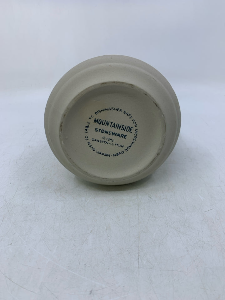 MATTE GRAY PITCHER W/ GLAZED COBALT BLUE INSIDE.