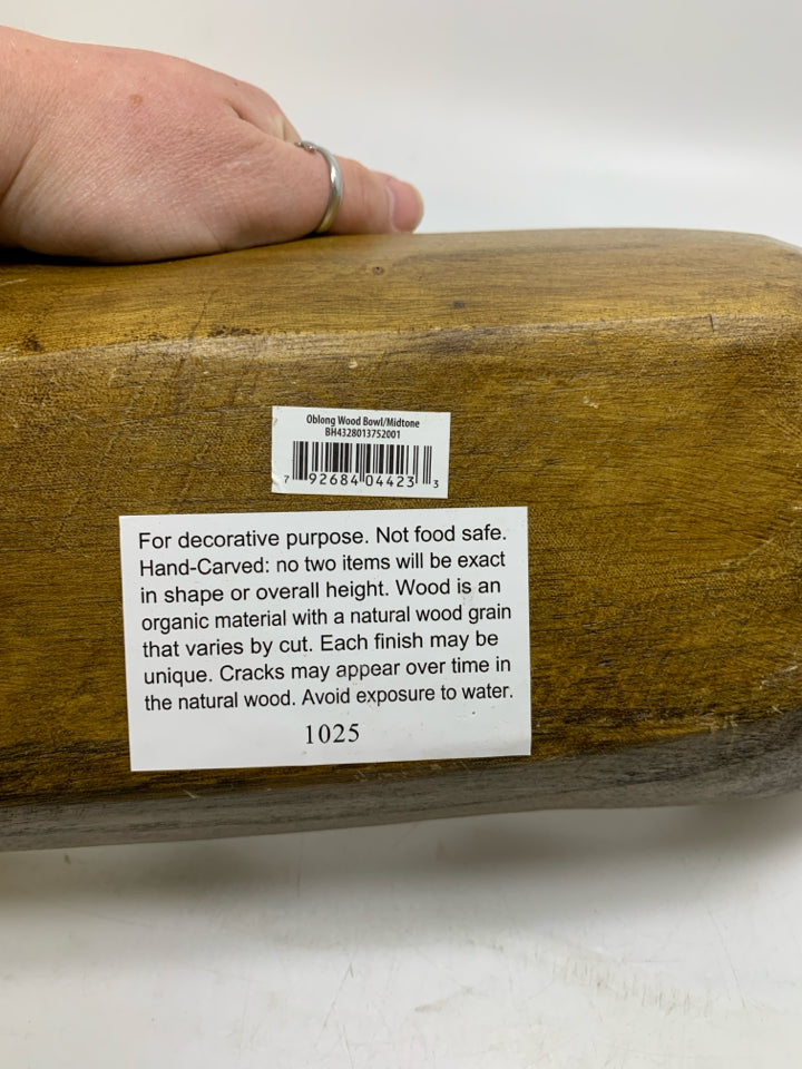 LIGHT WEIGHT WOOD CARVED DECORATIVE BOWL OBLONG.