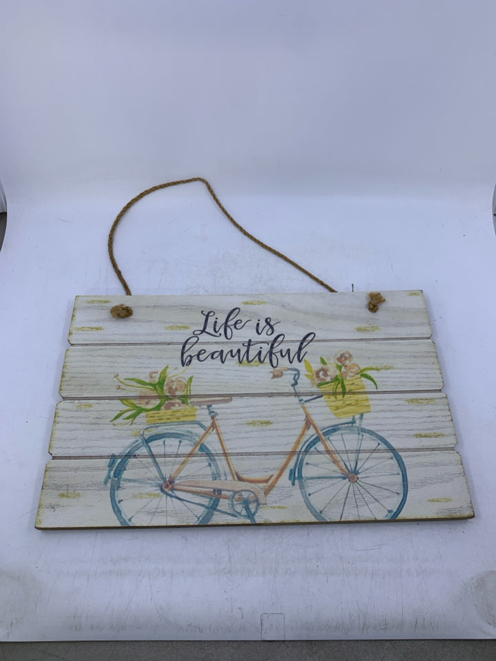 LIFE IS BEAUTIFUL W/ BIKE WALL HANGING.