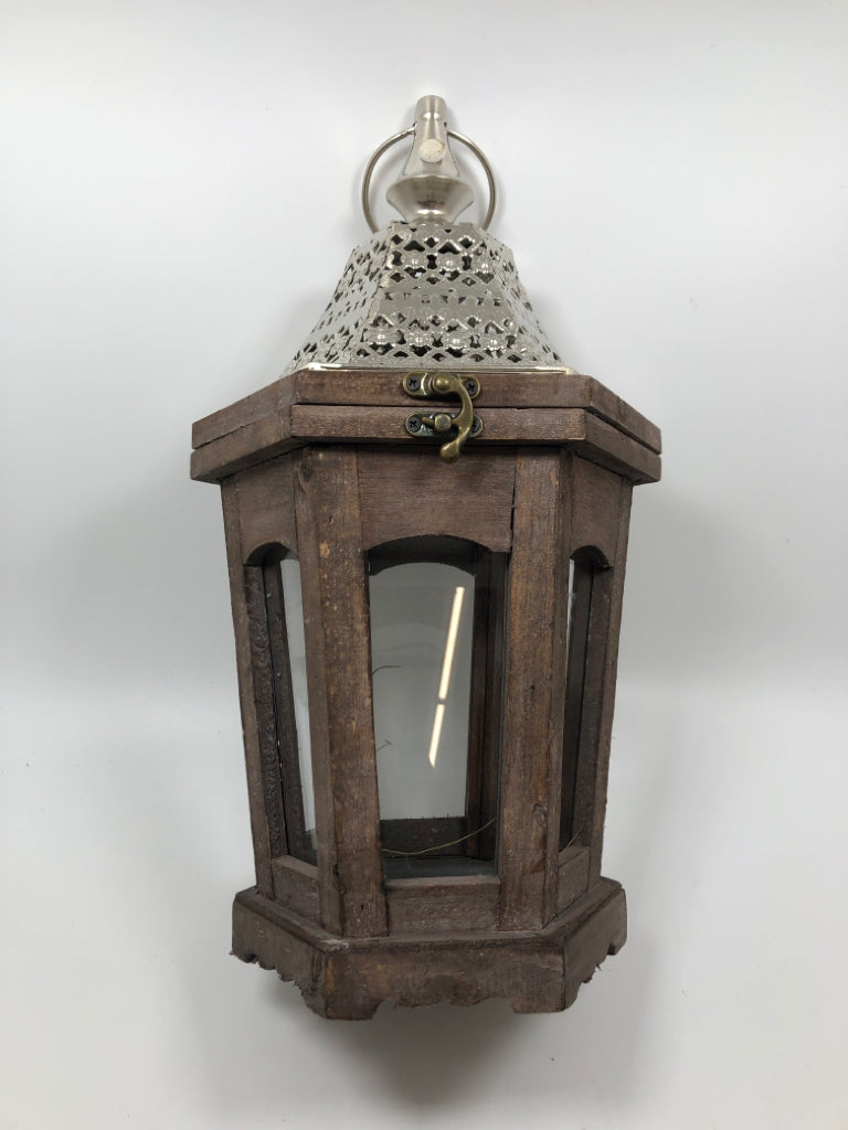 RUSTIC LANTERN W/HEXGON SHAPE.