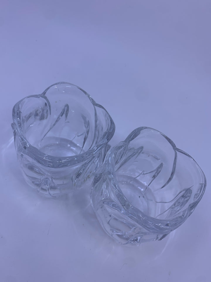 2 CLEAR TULIP CANDLE HOLDERS.