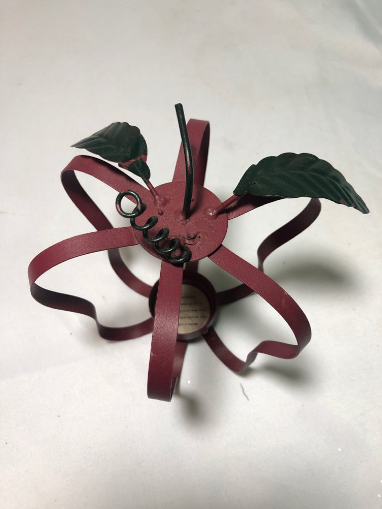 2 RED METAL APPLE SHAPED TEA LIGHT HOLDERS.