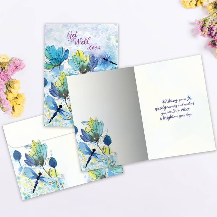 Blue Floral Dragonflies, Get Well Card